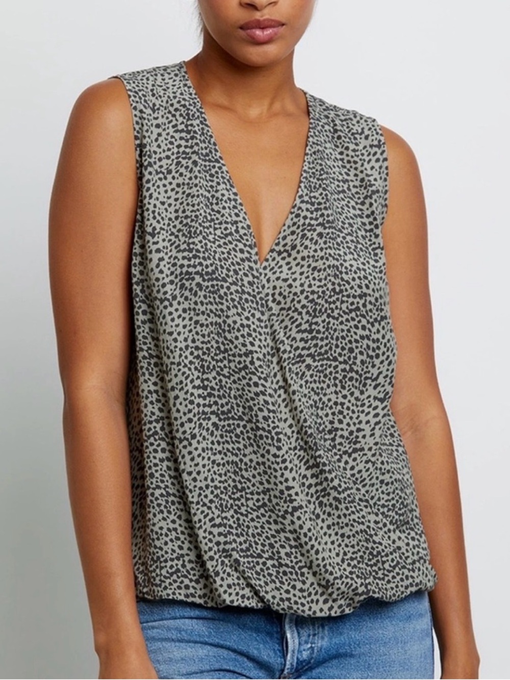 Rails Rose Surplice Wrap Top Olive Lynx Animal Print S NWT